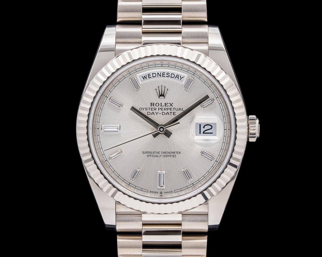 Rolex Day Date 228239 President 18K WG Silver Baguette Dial 40MM UNWORN