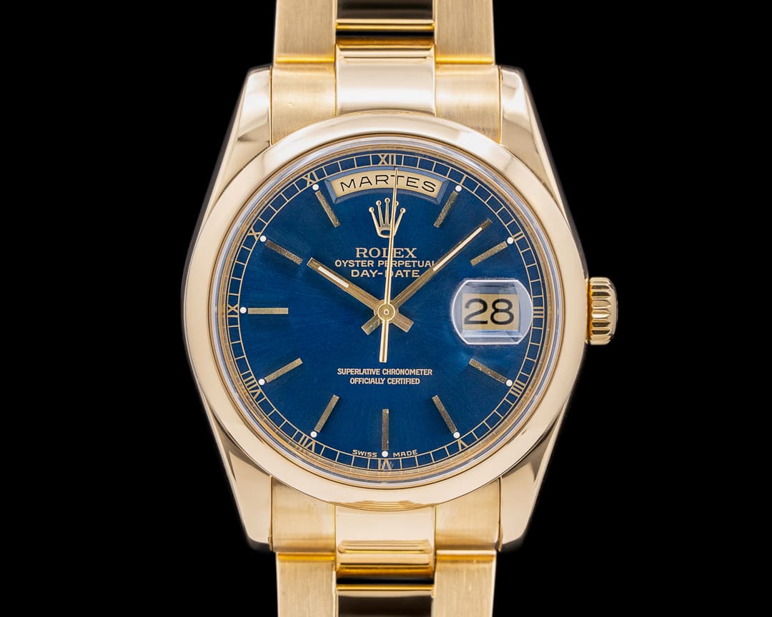 Rolex Day-Date Yellow Gold Oyster Bracelet Rare Blue Dial