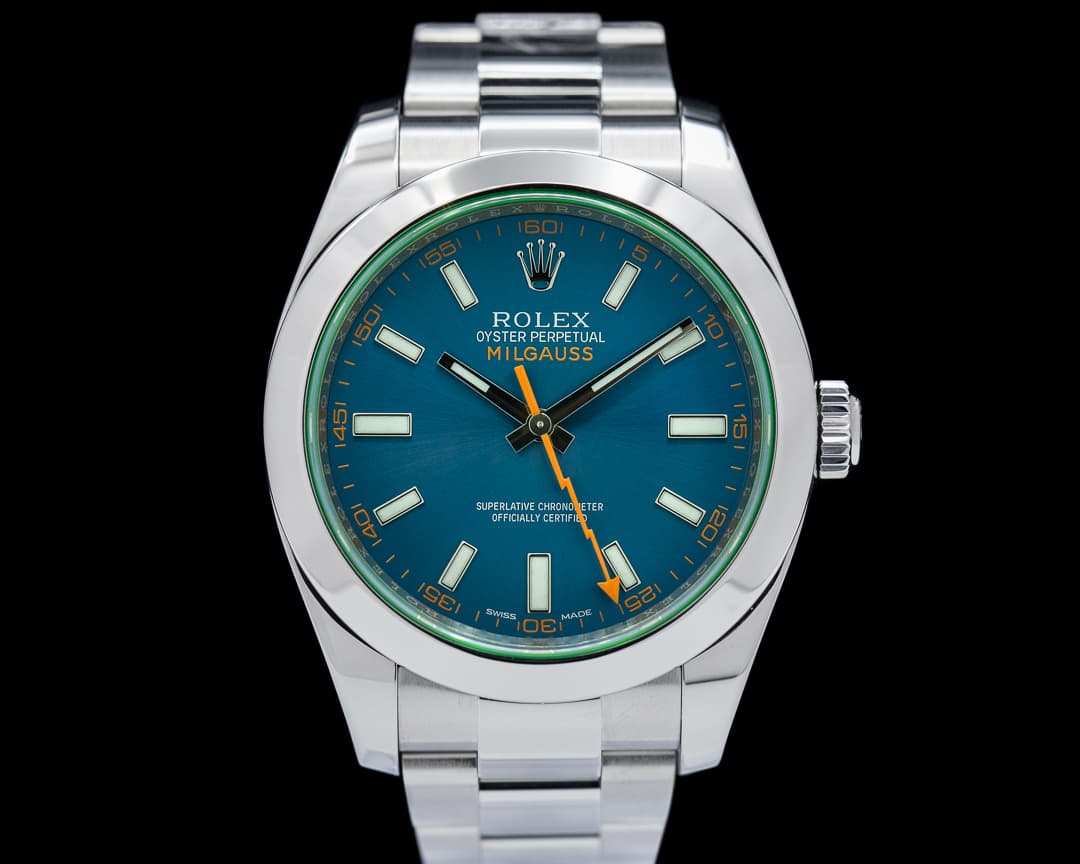 Rolex Milgauss Blue Dial Green Crystal