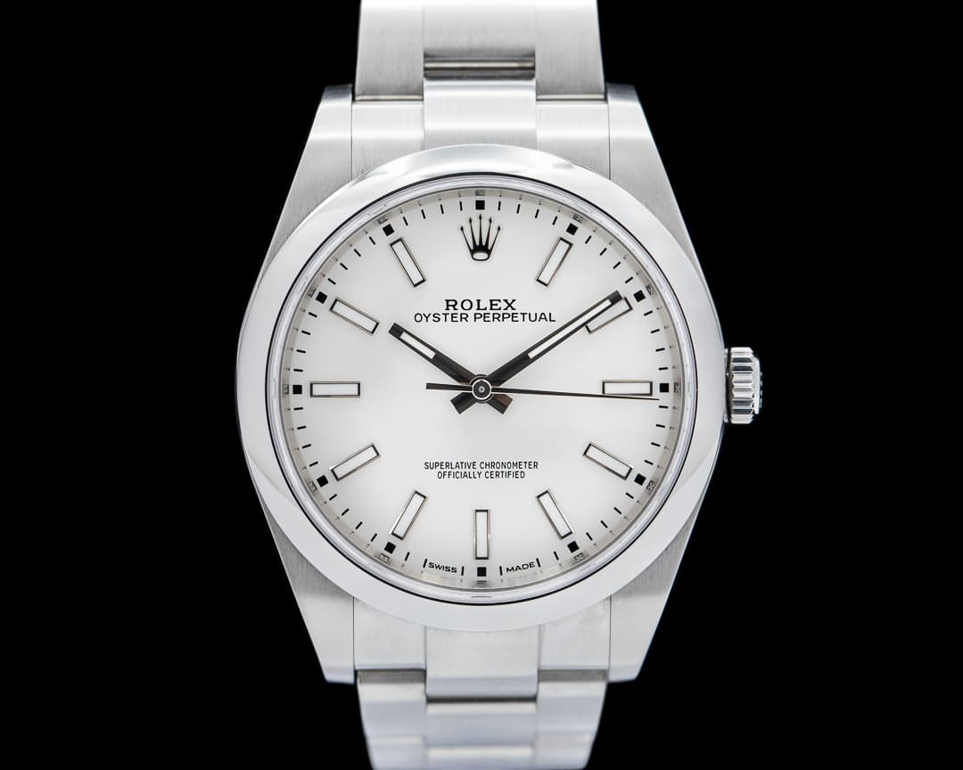 Rolex Oyster Perpetual 114300 SS White Stick Dial 