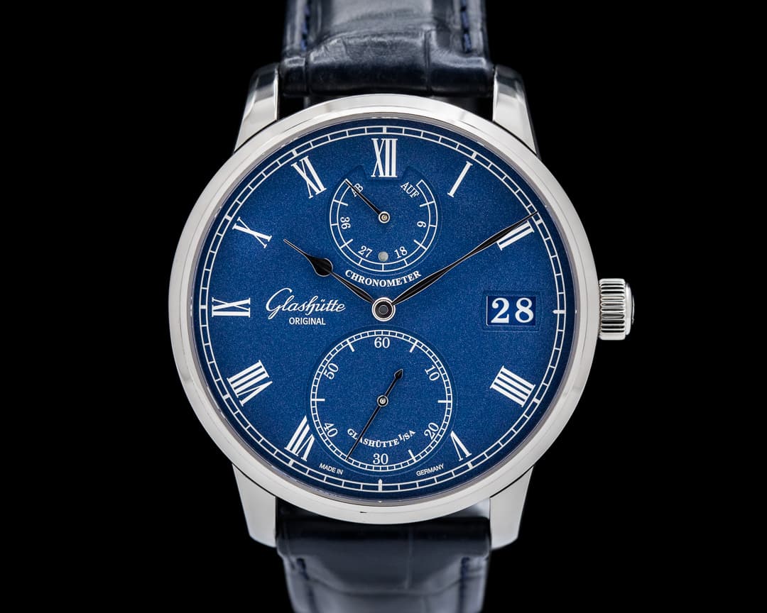 Glashutte Original Senator Chronometer 18K White Gold Blue Dial