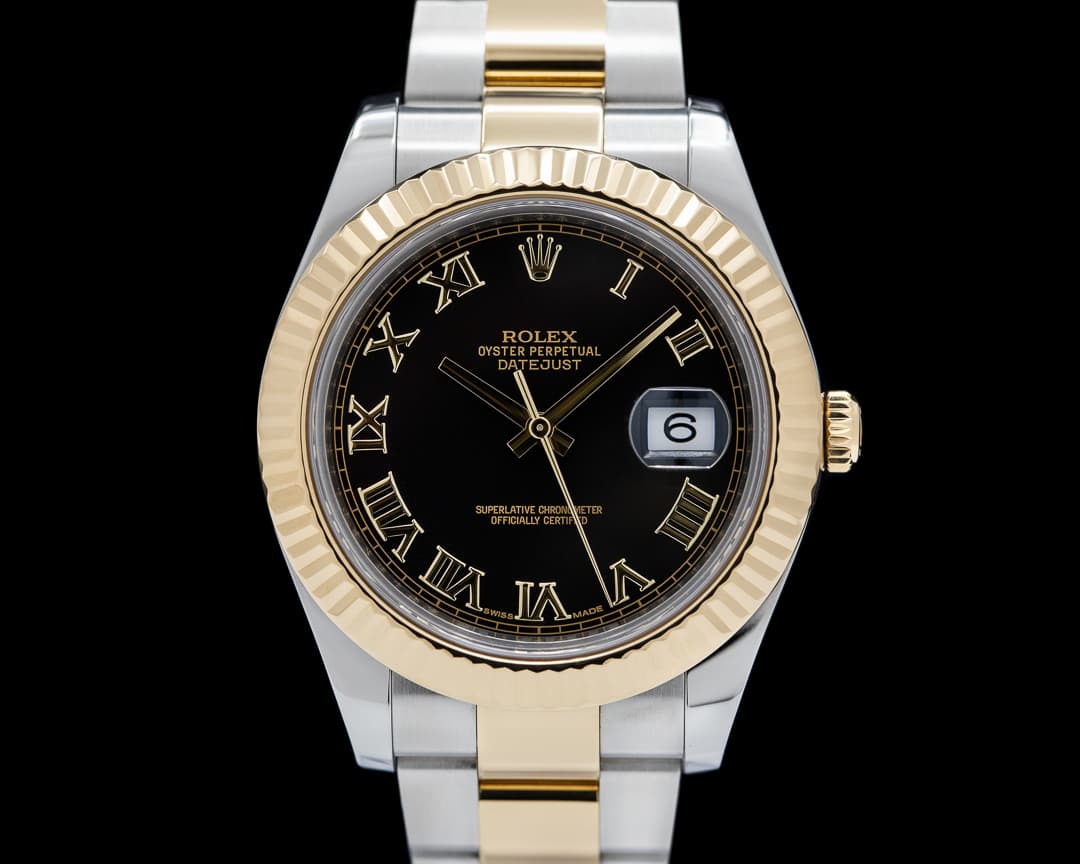 Rolex Datejust II 18K YG / SS Black Roman Dial 41MM