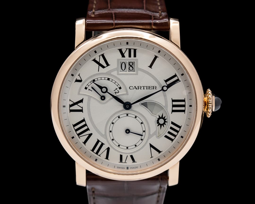 Cartier Rotonde de Cartier Second Time Zone Day Night Rose Gold Silver Dial