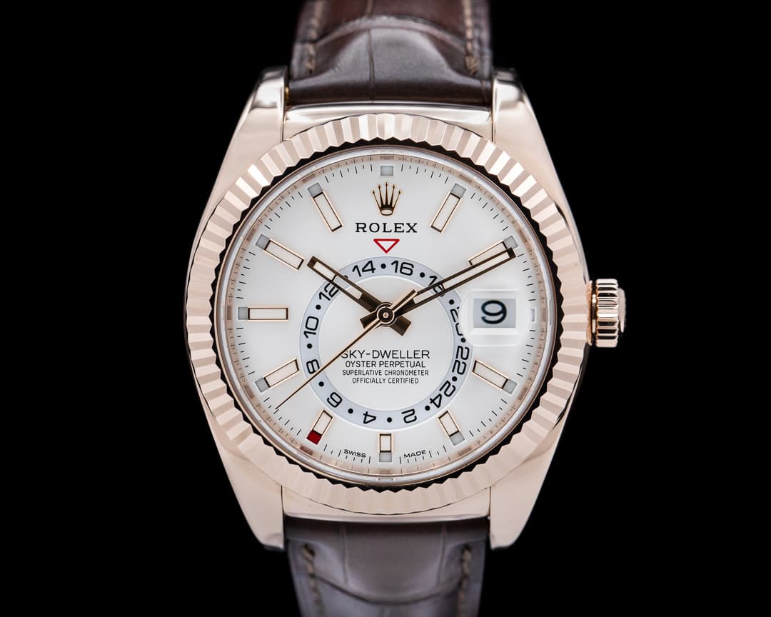 Rolex Sky Dweller 326135 Ivory White Dial Rose Gold / Alligator 2020