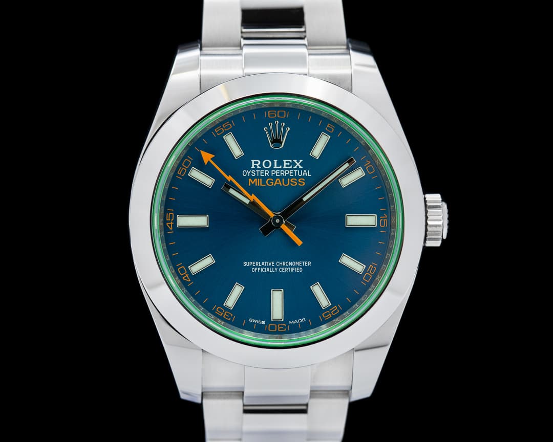Rolex Milgauss Blue Dial Green Crystal