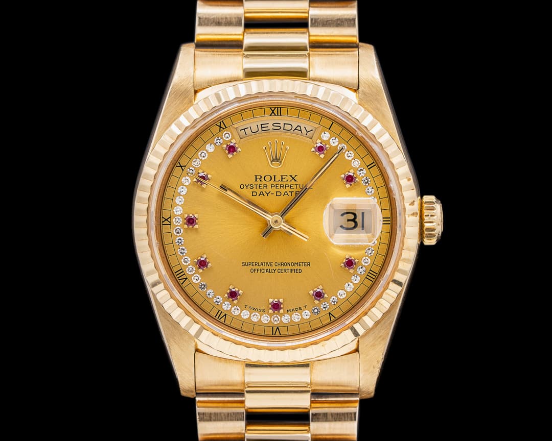 Rolex Day Date President 18K YG Diamond and Ruby Dial String Dial