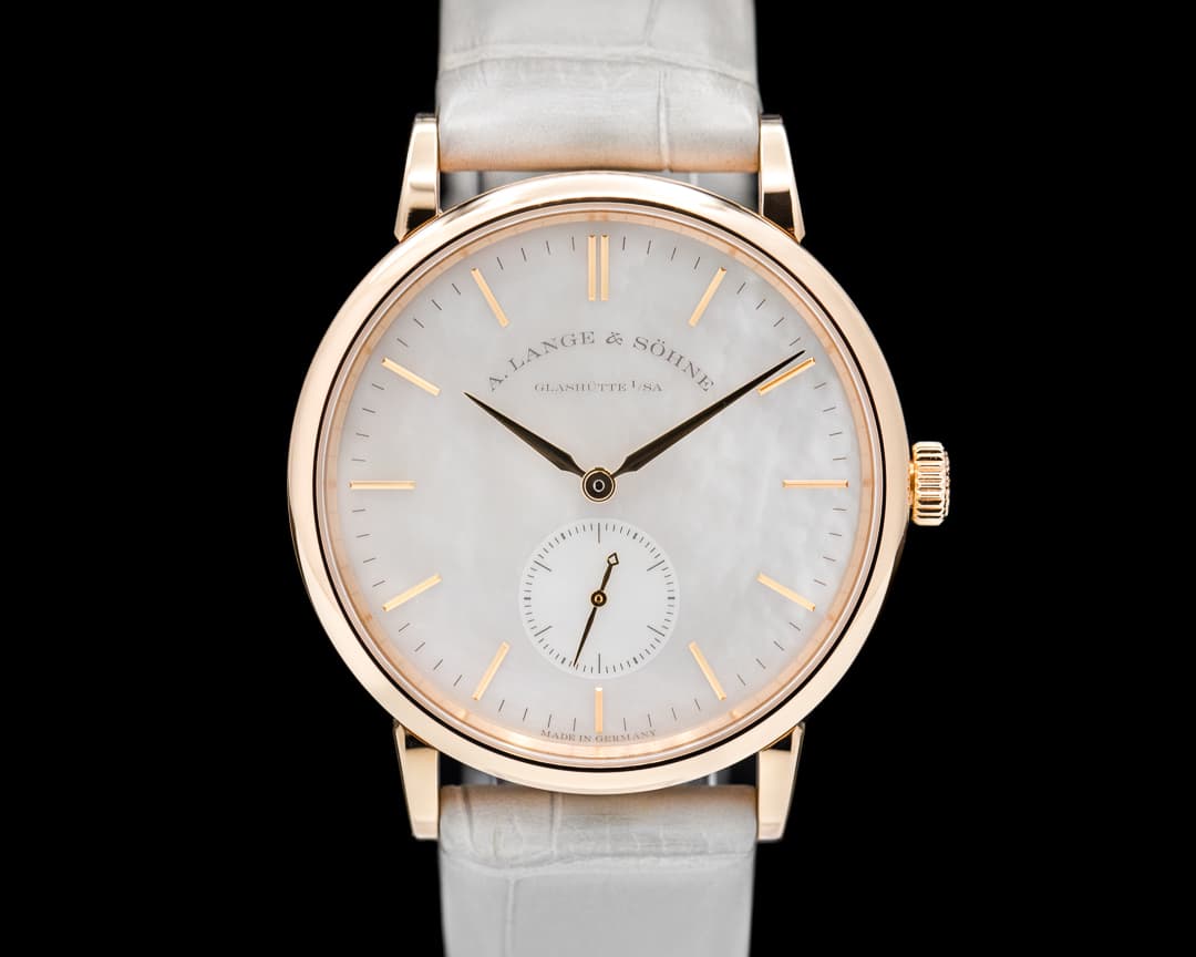 A. Lange and Sohne Saxonia 219.043 Manual Wind 18K Rose Gold Mother of Pearl