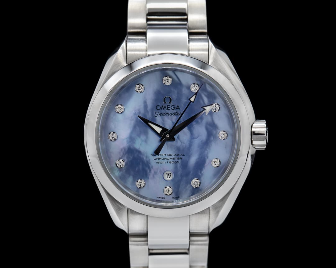 Omega Seamaster Aqua Terra Master Co-axial Blue MOP Diamonds 34mm