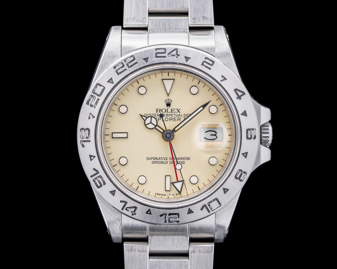 Rolex Explorer II with RARE Transitional Cream Rail Dial SS Stunning