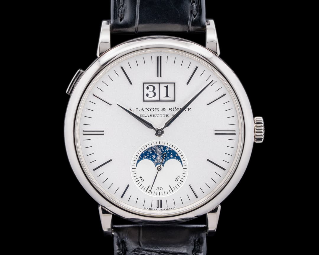 A. Lange and Sohne Saxonia Moon Phase Automatik 18K White Gold / Silver Dial
