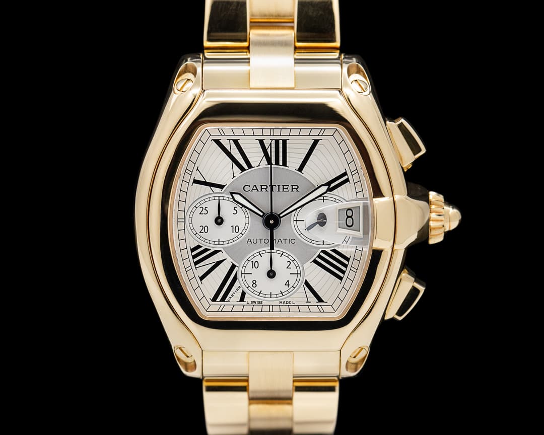 Cartier Roadster Chronograph XL Silver Dial 18K YG / Bracelet