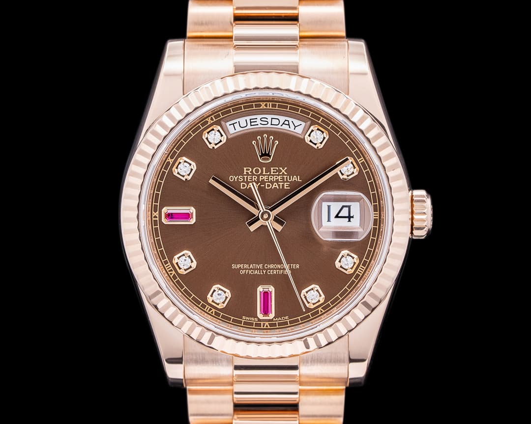 Rolex Day Date President 118235 Chocolate Dial Diamonds and Rubies / Everose