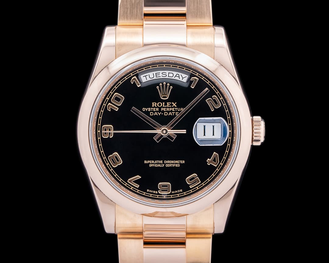 Rolex Day Date 118205 Black Dial 18K Rose Gold / Oyster