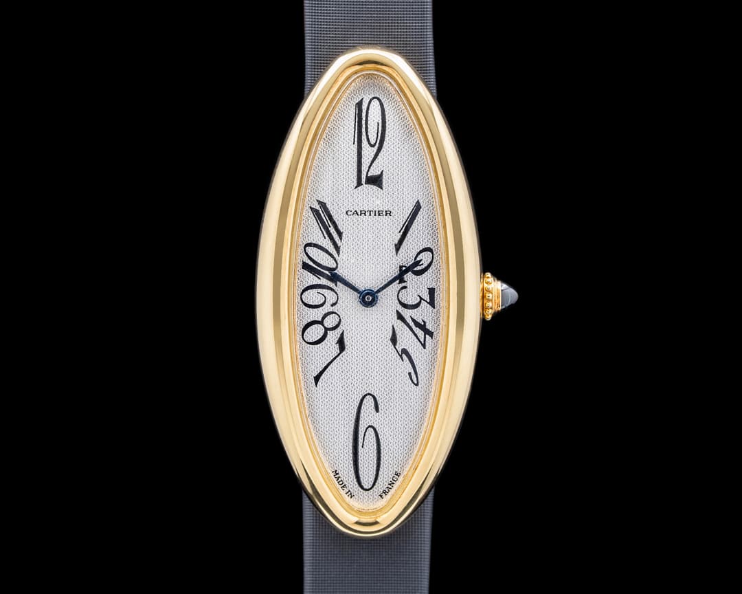 Cartier Baignoire Allongee 18K Yellow Gold Guilloche Dial Quartz