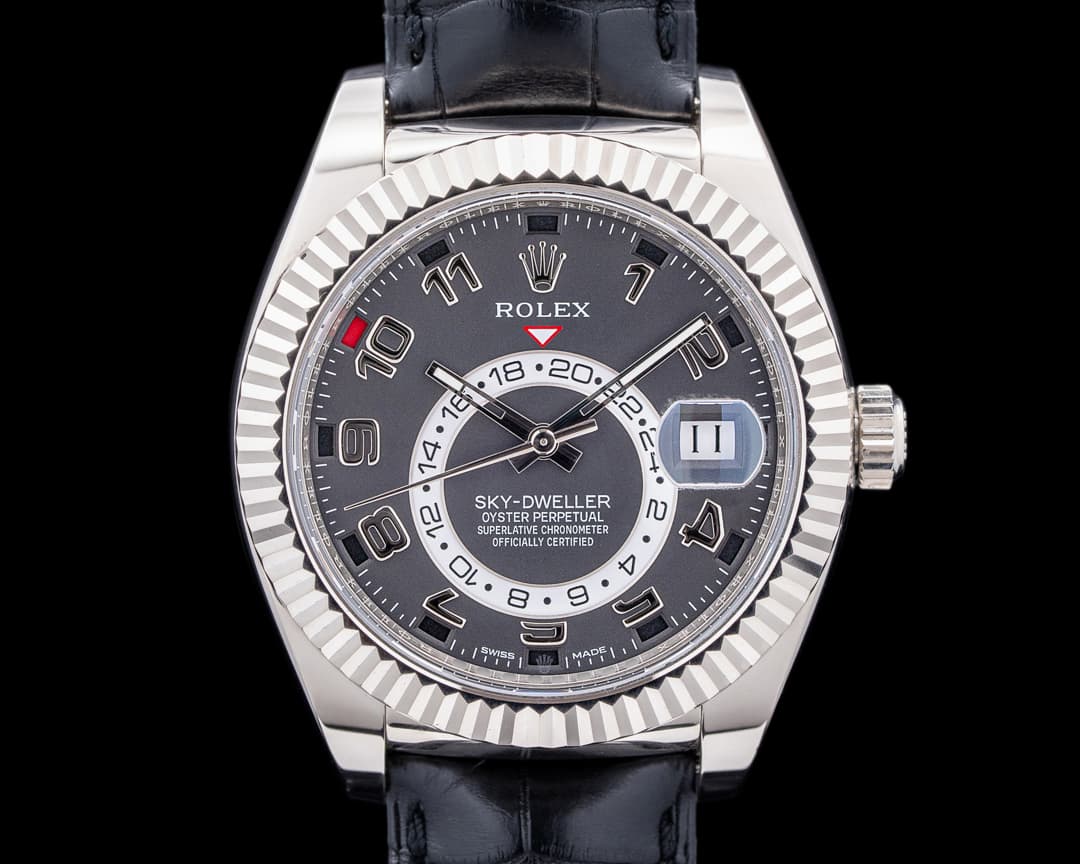 Rolex Sky Dweller 326139 Black Dial 18k White Gold / Alligator