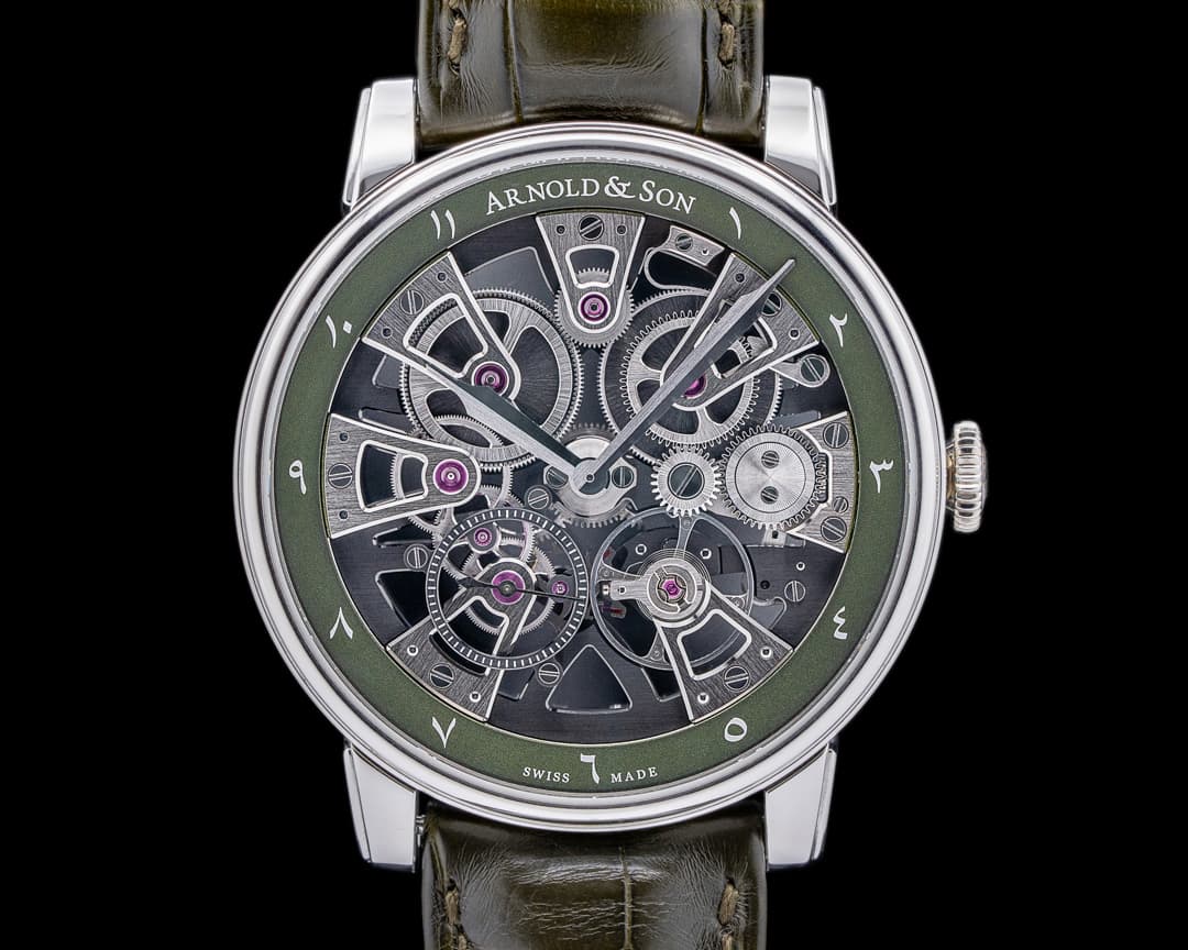 Arnold & Son Nebula 41.5 SS Black Skeleton Green Arabic Dial RARE