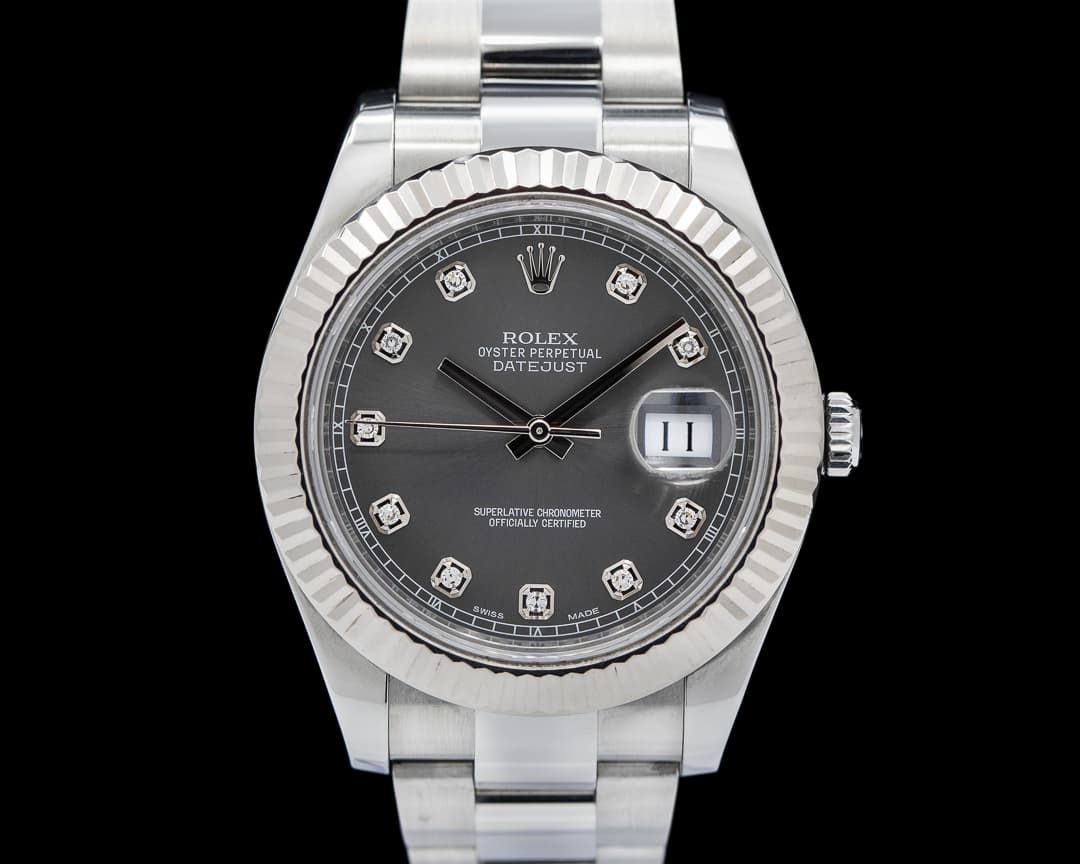 Rolex Datejust II Dark Rhodium Diamond Dial 41MM SS / WG Bezel