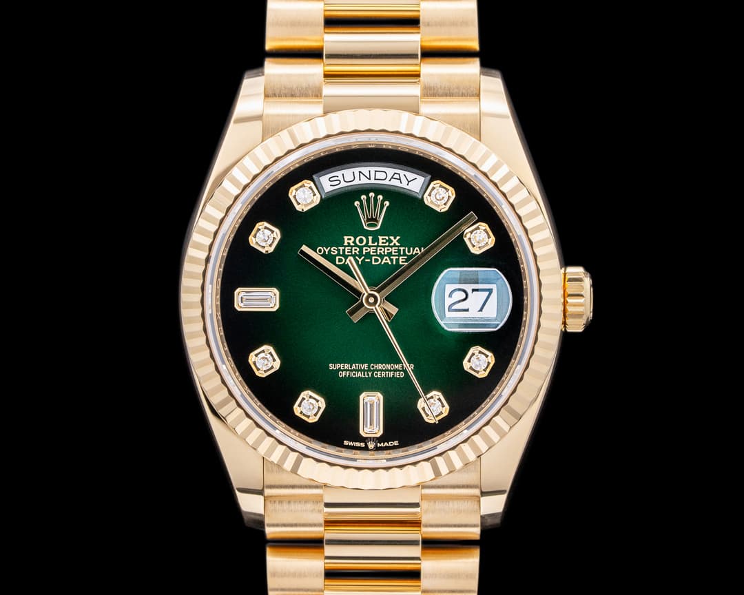 Rolex Day Date President 128238 "Green Ombre" Fume Diamond Dial