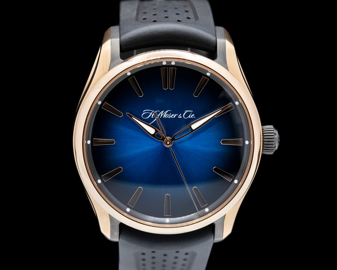 H. Moser and Cie. Pioneer Centre Seconds Rose Gold Blue Fume Dial