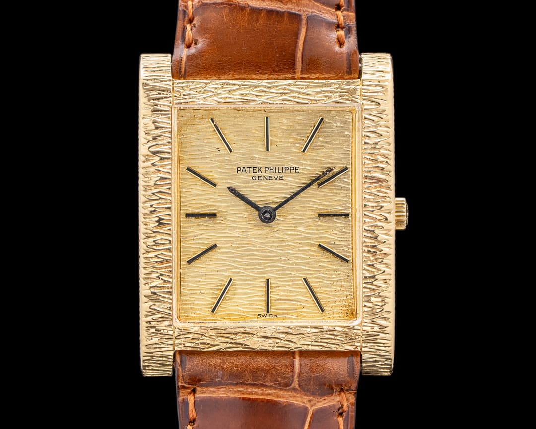 Patek Philippe 3553 18K Yellow Gold Rectangular "Bark / Florentine" Finish