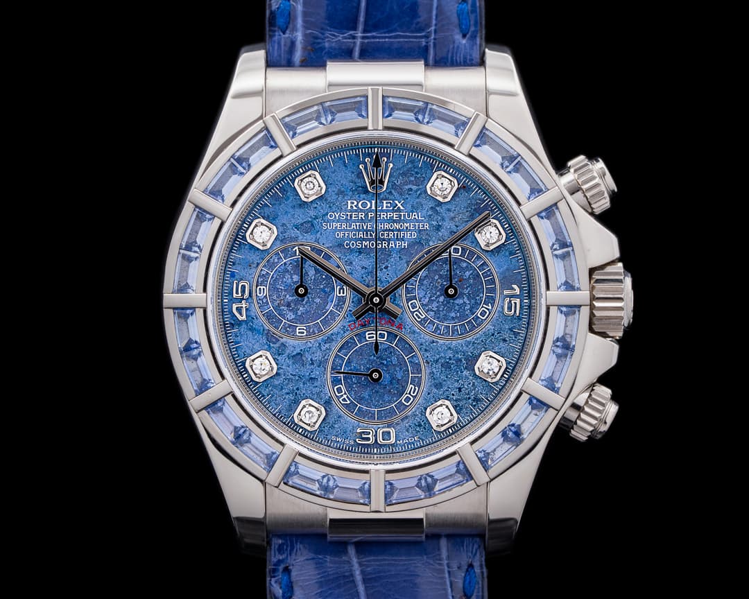 Rolex Daytona 116589 18K WG Sodalite Diamond Dial Baguette Sapphire Bezel RARE