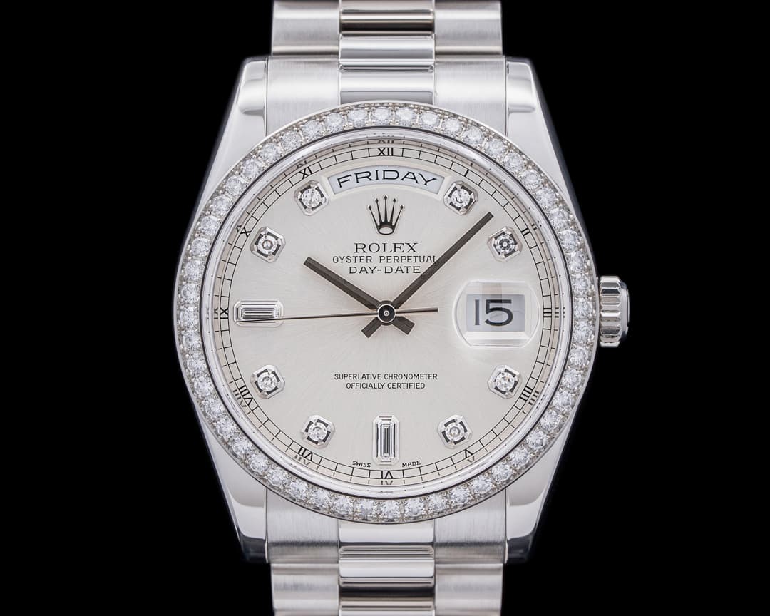 Rolex President 118346 Platinum Silver Diamond Dial & Bezel