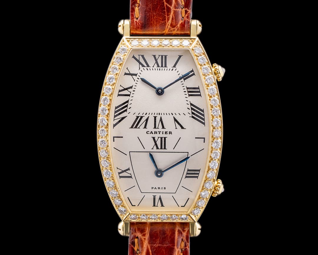 Cartier Tonneau Dual Time 18k YG/Diamonds Quartz