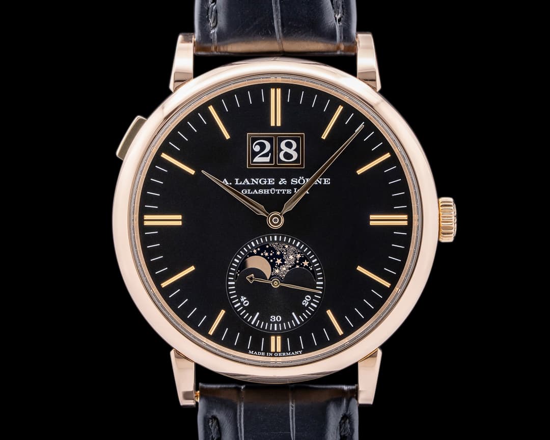 A. Lange and Sohne Saxonia Moon Phase Automatik 18K Rose Gold / Black Dial