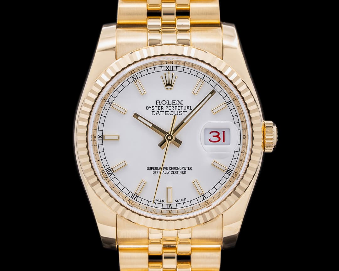 Rolex Datejust 36MM White Stick Dial 18K Yellow Gold / Jubilee