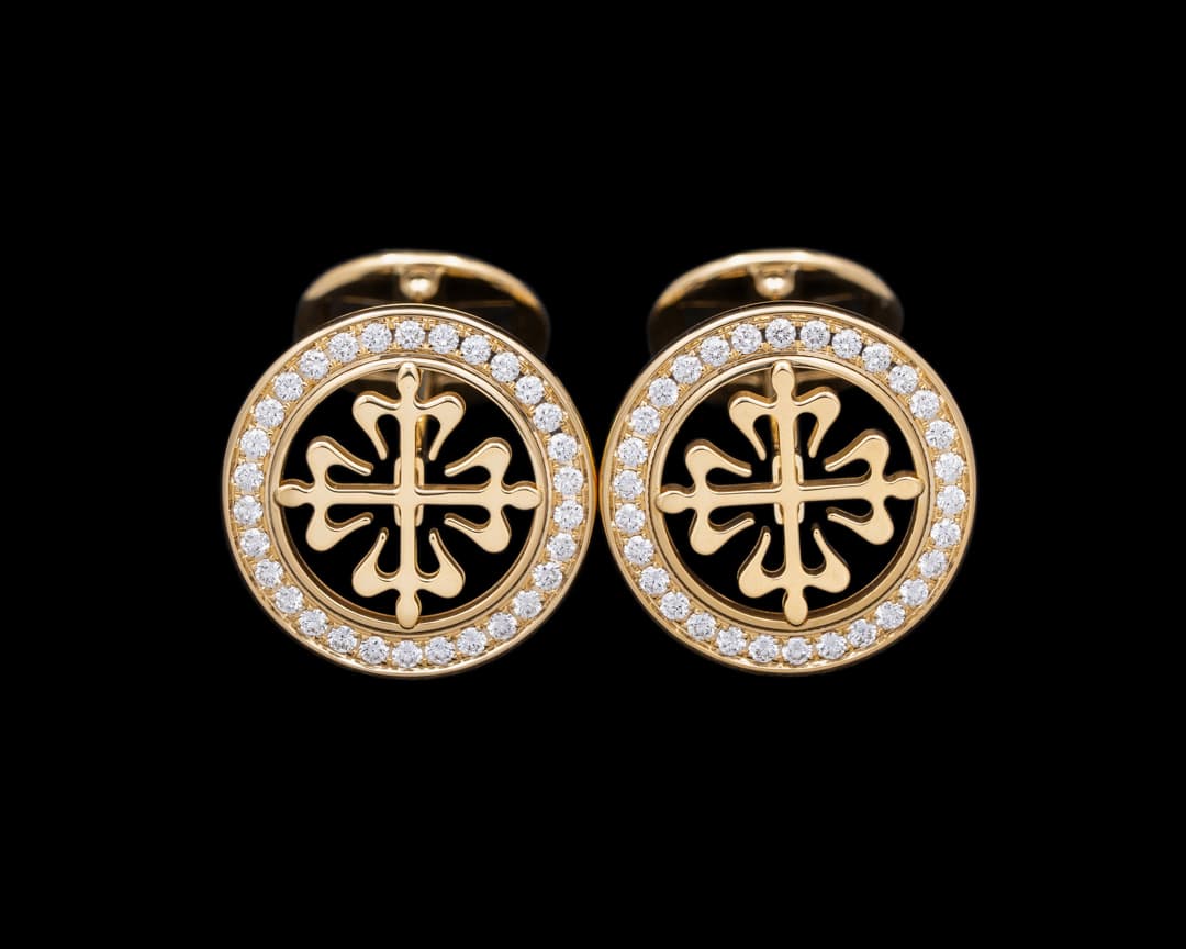 Patek Philippe Calatrava Cross Cufflinks Diamond Outer Ring Yellow Gold