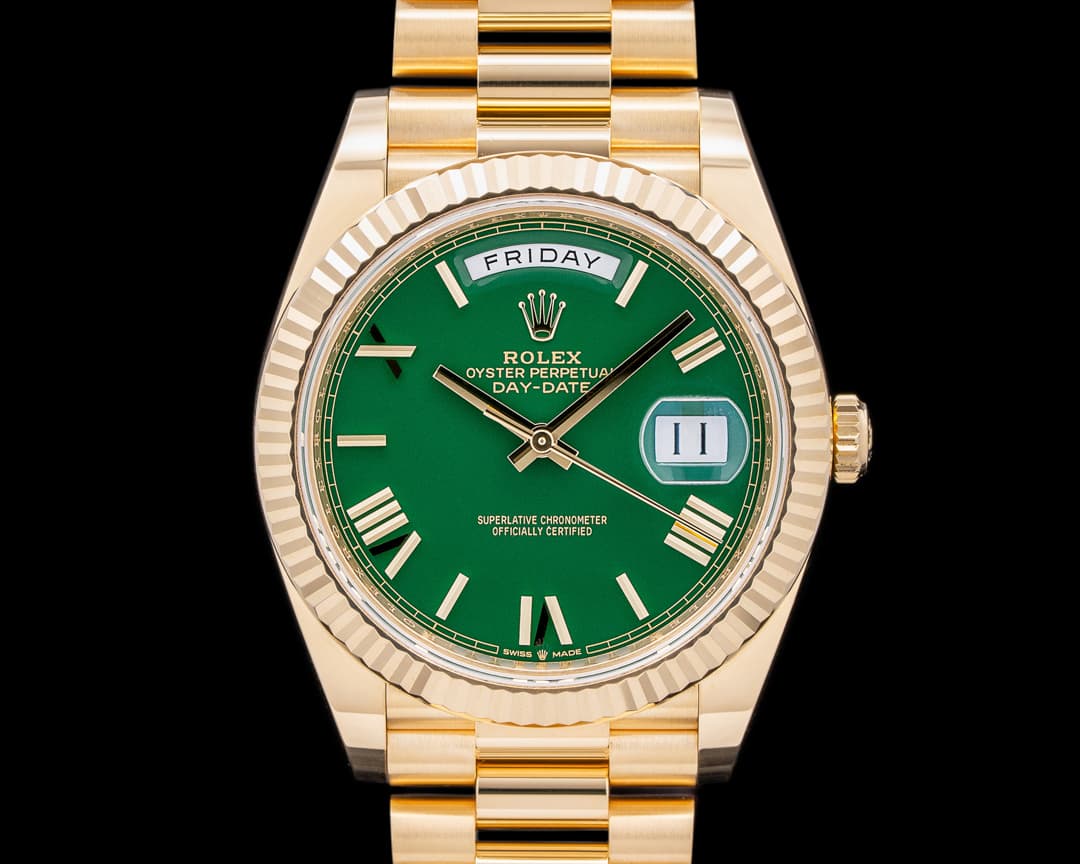 Rolex Day Date 228238 Presidential 18k Yellow Gold / Green Dial UNWORN