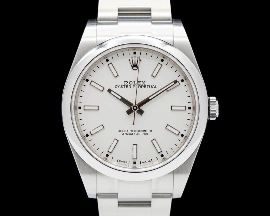 Rolex Oyster Perpetual 114300 SS White Stick Dial