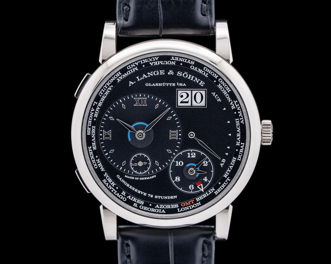 A. Lange and Sohne Lange 1 Time Zone 136.029 18K White Gold Black Dial