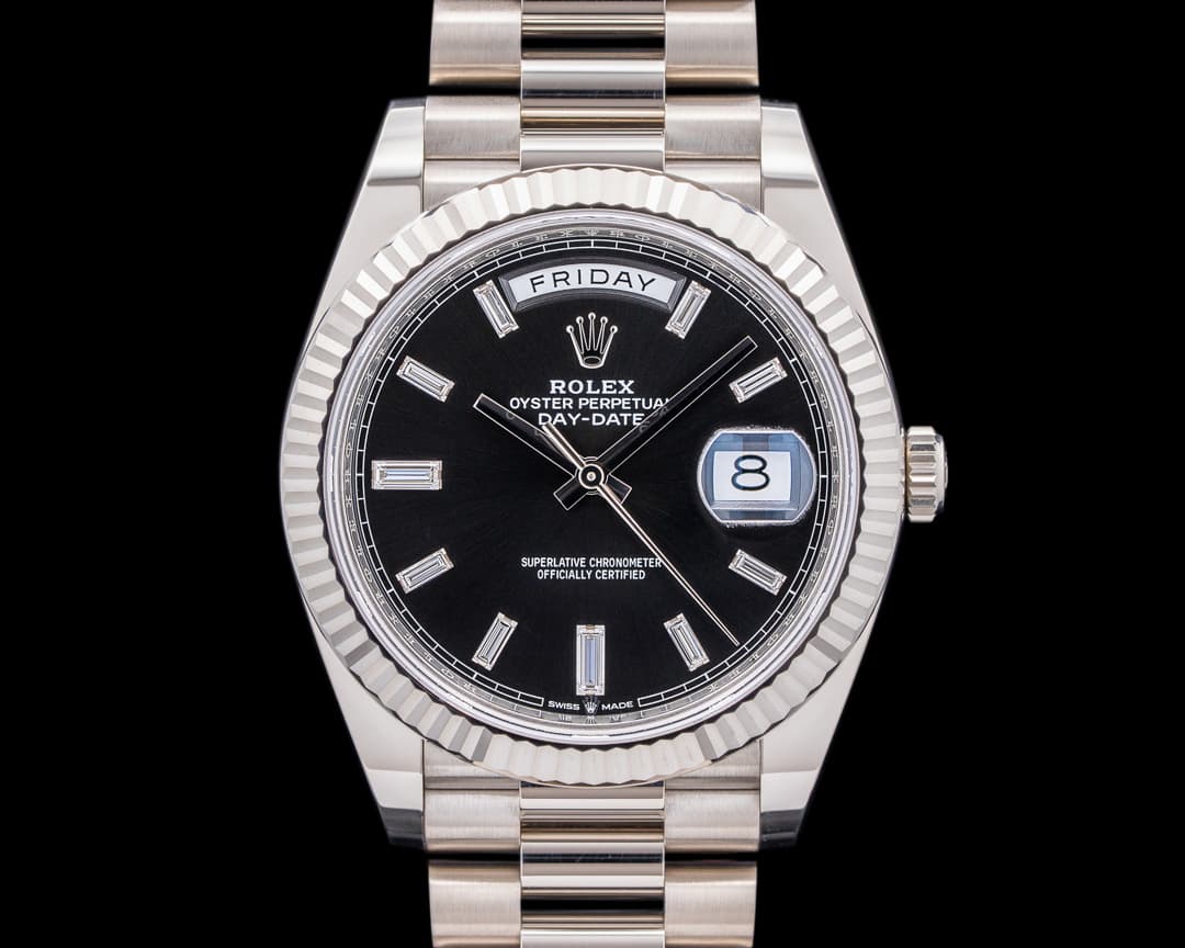 Rolex Day Date 228239 President 18K White Gold Black Baguette Dial 40MM