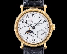 Moonphase 5015J Power Reserve 18k Yellow Gold Hobnail Bezel