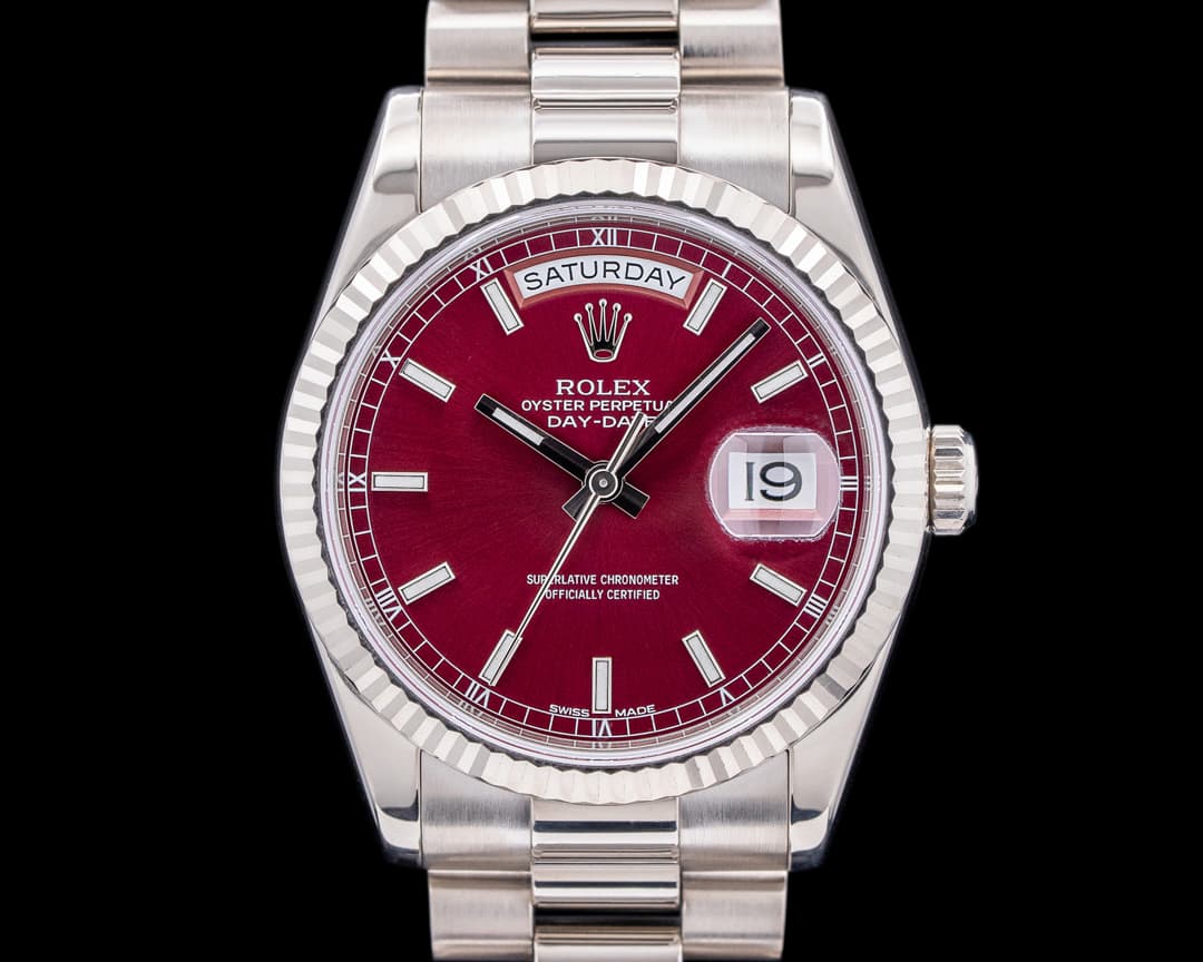Rolex Day Date President 36mm 18K White Gold / Cherry Dial