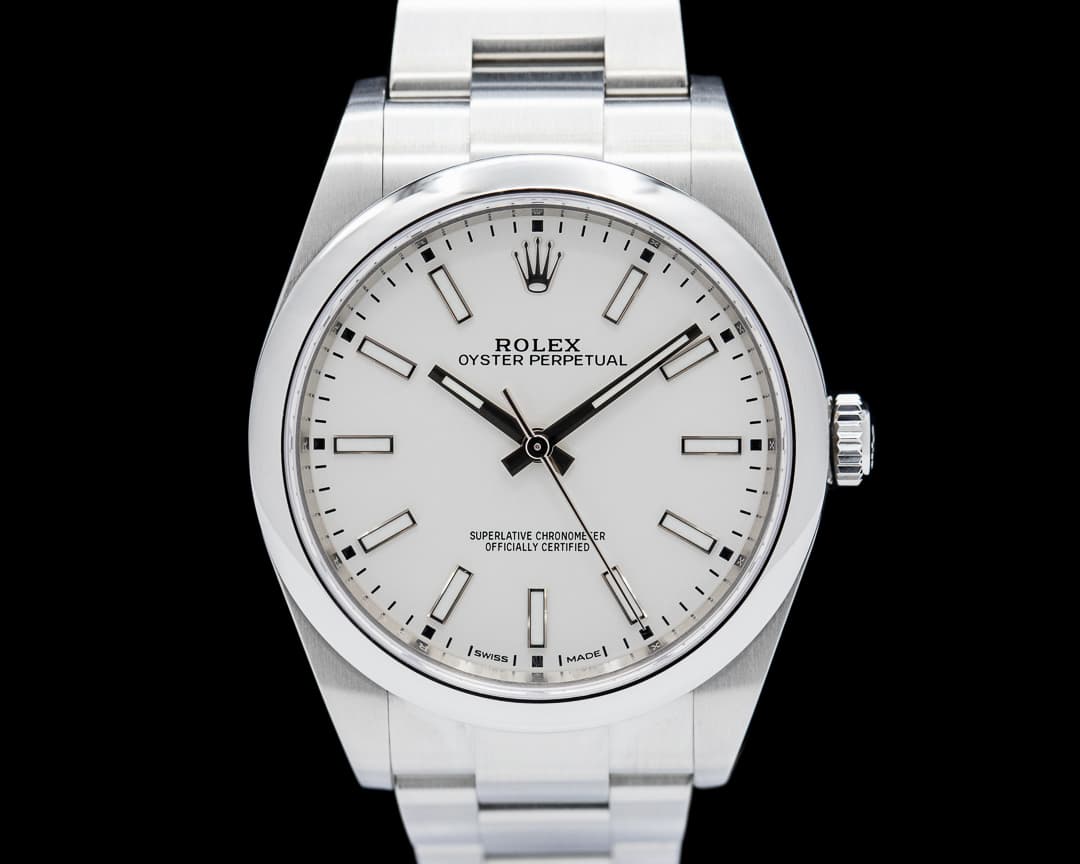 Rolex Oyster Perpetual 114300 SS White Stick Dial