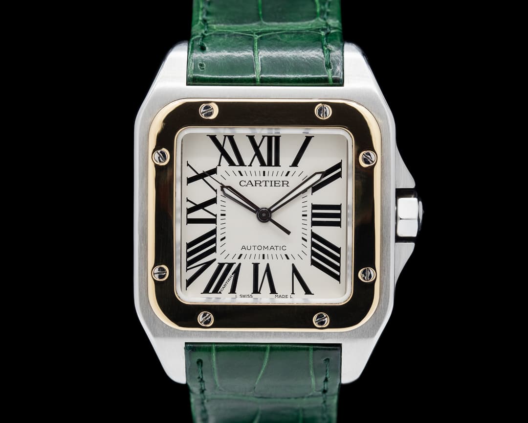 Cartier Santos 100 SS XL 18K Yellow Gold Silver Dial