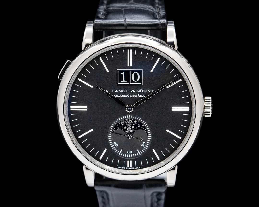 A. Lange and Sohne Saxonia Moon Phase Automatik 384.029 18K White Gold / Black Dial