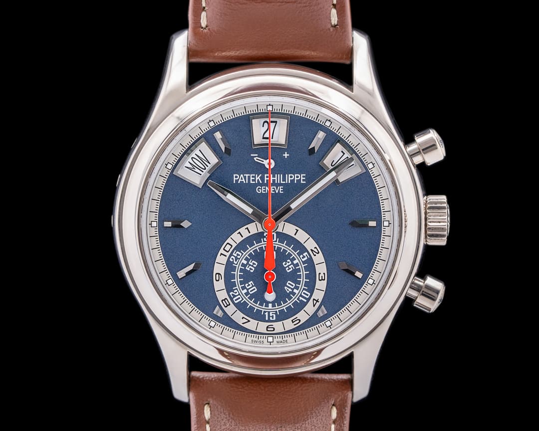 Patek Philippe Annual Calendar 5960/01G Chronograph 18K White Gold Blue Dial