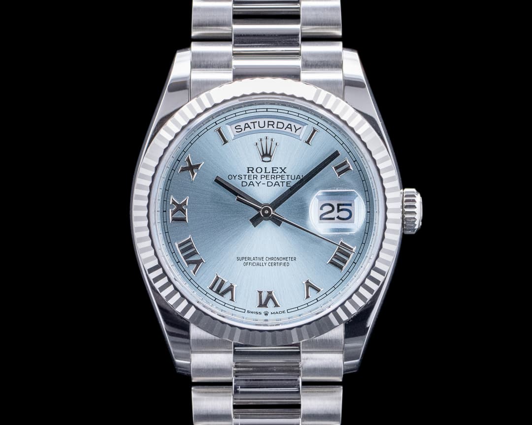 Rolex Day-Date 36 President 128236 Platinum Ice Blue Roman Dial
