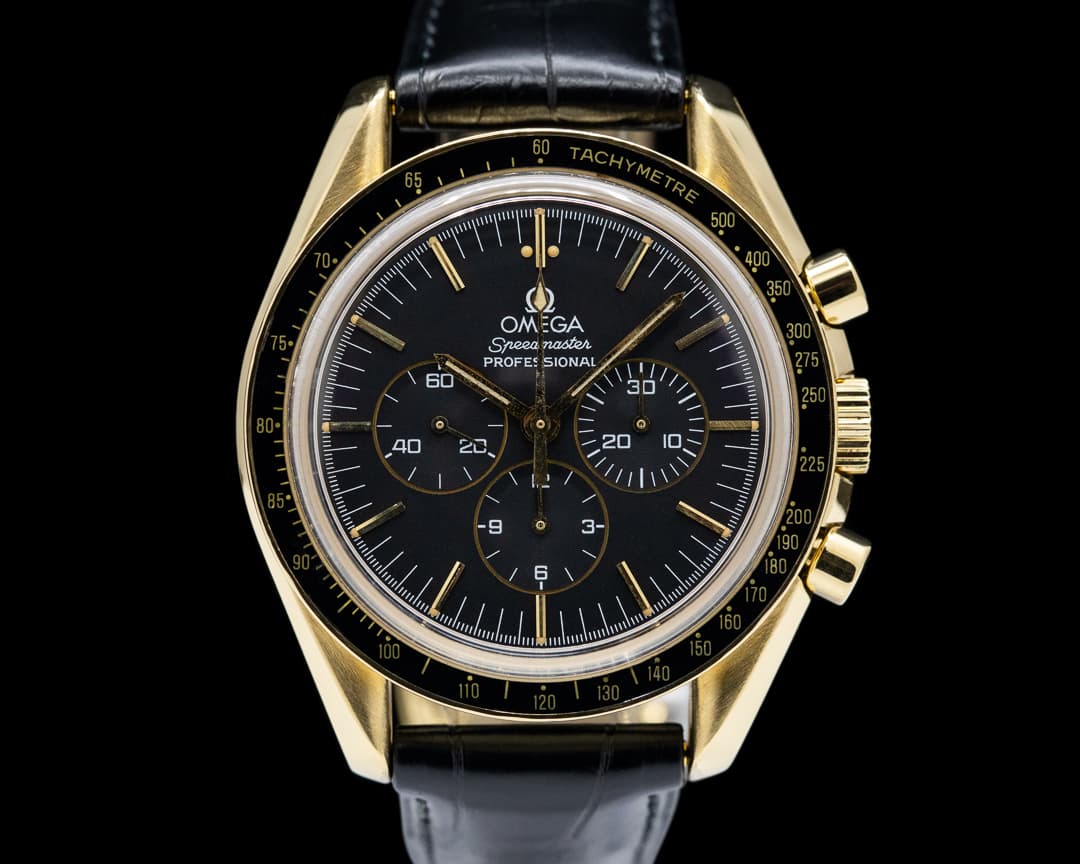Omega Speedmaster 18K Yellow Gold Black Dial RARE