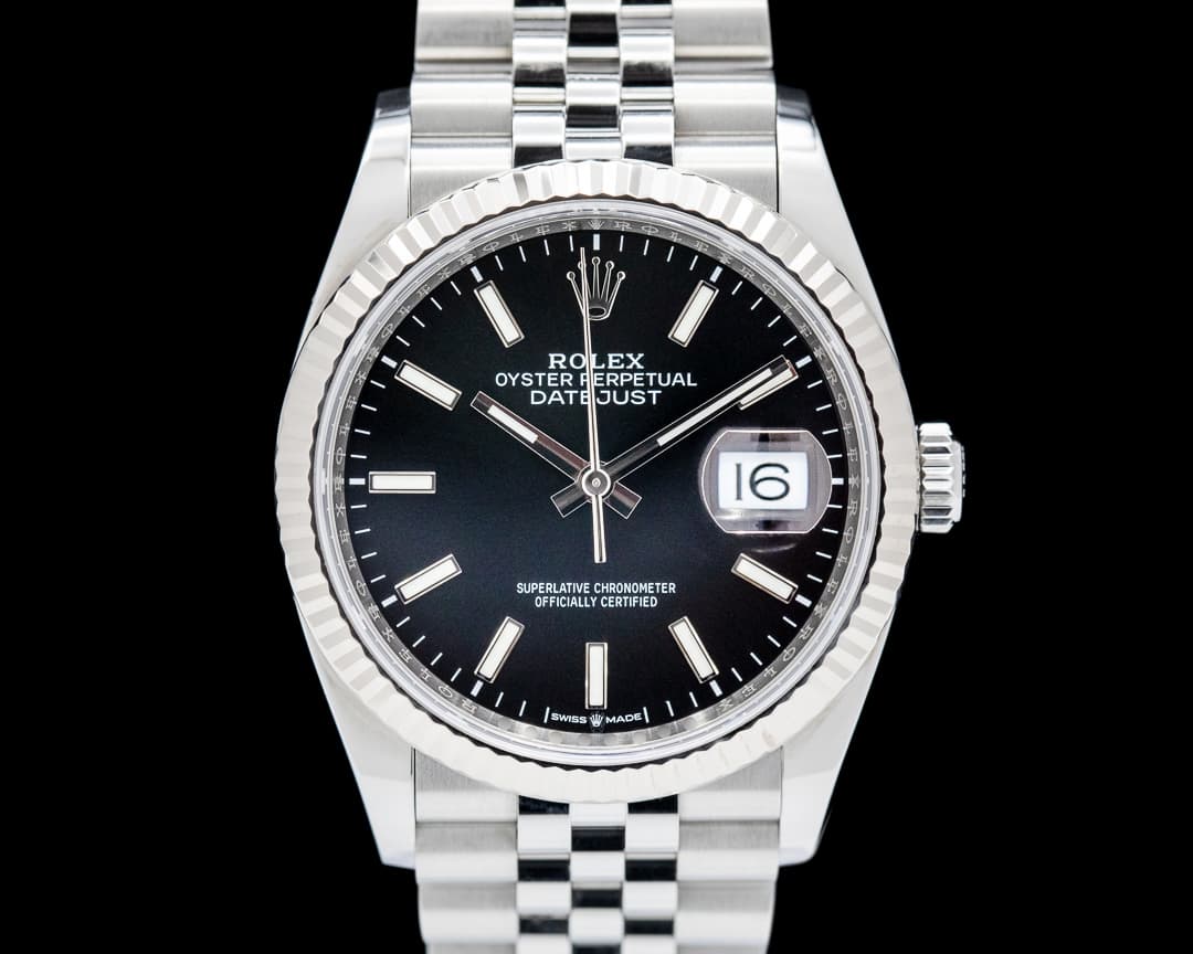 Rolex Datejust 36 Black Stick Dial SS Jubilee