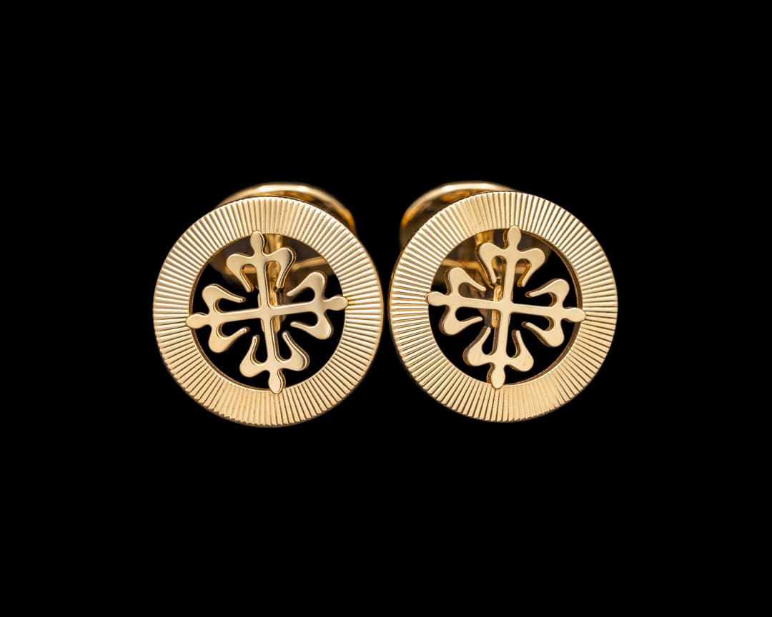Patek Philippe Calatrava Cross Cufflinks Guilloche Outer Ring 18K Yellow Gold