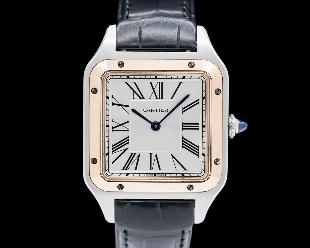 Cartier Santos Dumont SS / 18K Rose Gold Quartz Silver Dial