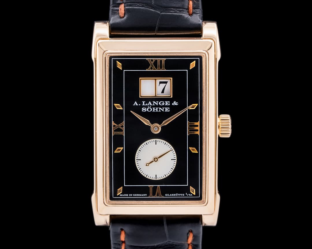 A. Lange and Sohne Cabaret 107.031 18K Rose Gold Black Dial RARE