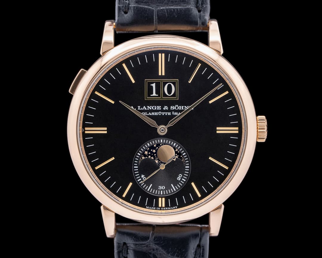 A. Lange and Sohne Saxonia Moon Phase Automatik 18K Rose Gold Black Dial