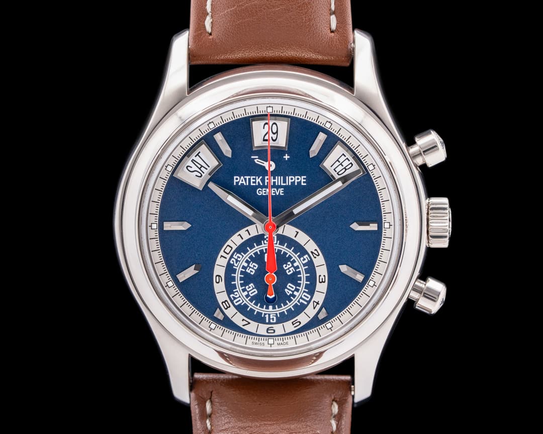 Patek Philippe Annual Calendar 5960/01G Chronograph 18K White Gold Blue Dial