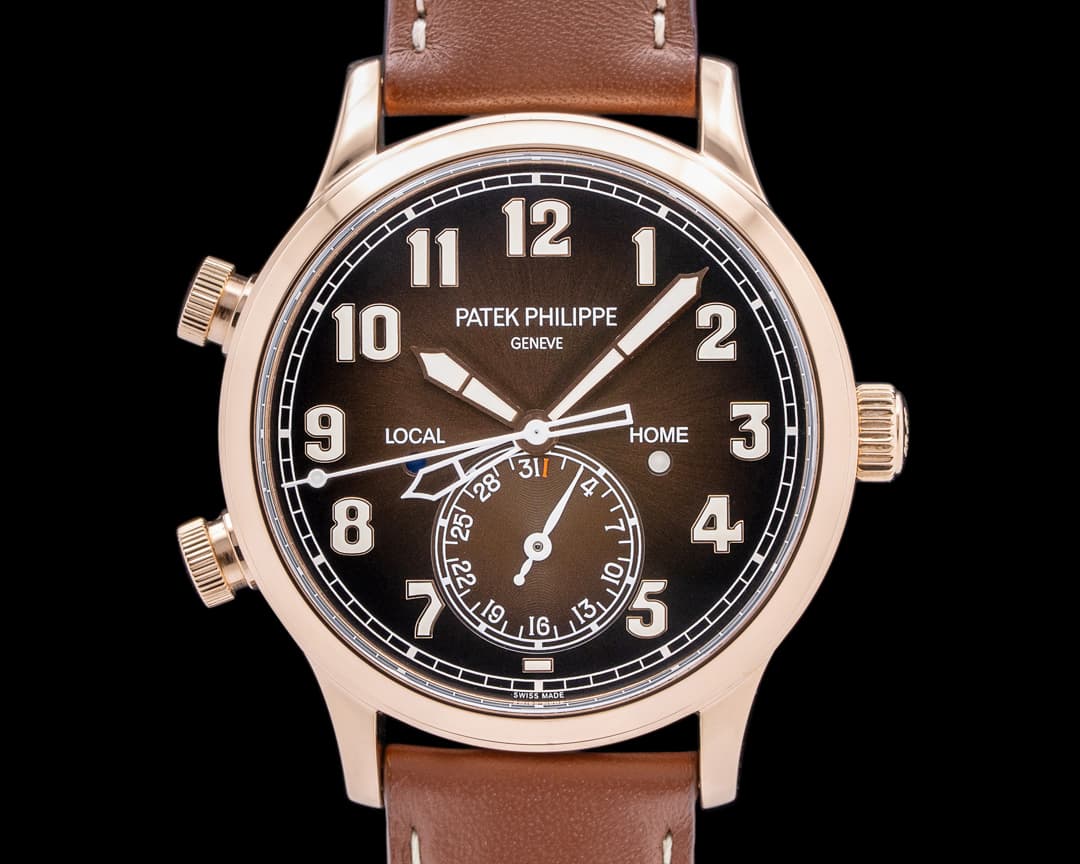 Patek Philippe Calatrava 5524R Pilot Travel Time 18K Rose Gold Brown Dial