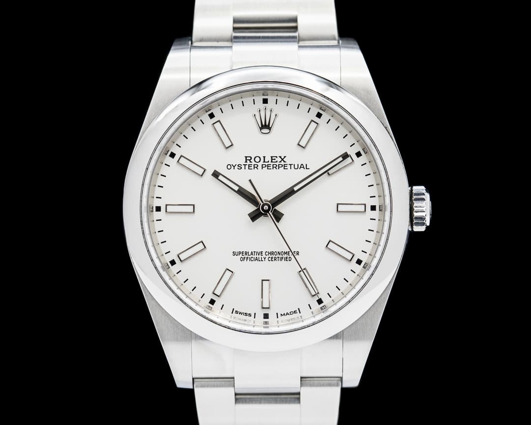 Rolex Oyster Perpetual 114300 SS White Stick Dial